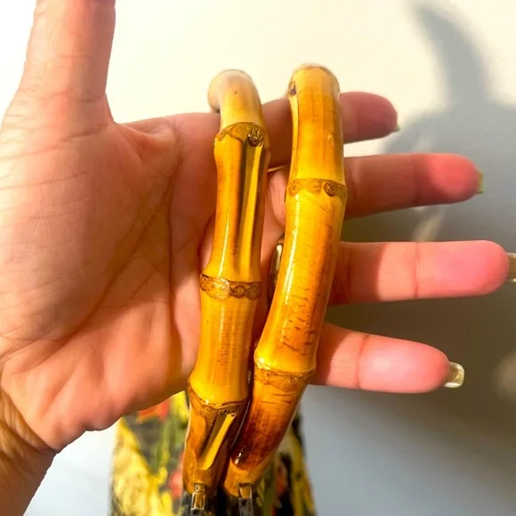 Talbots Vintage Floral Tapestry Satchel Handbag with Stained Bamboo Handles - Picture 8 of 14